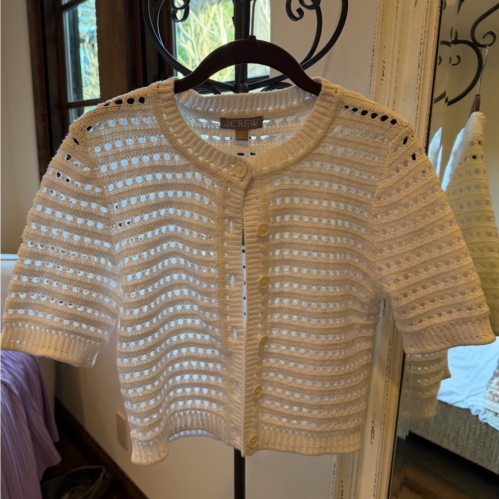 White Crochet Button-Up Cardigan - Picture 2 of 4